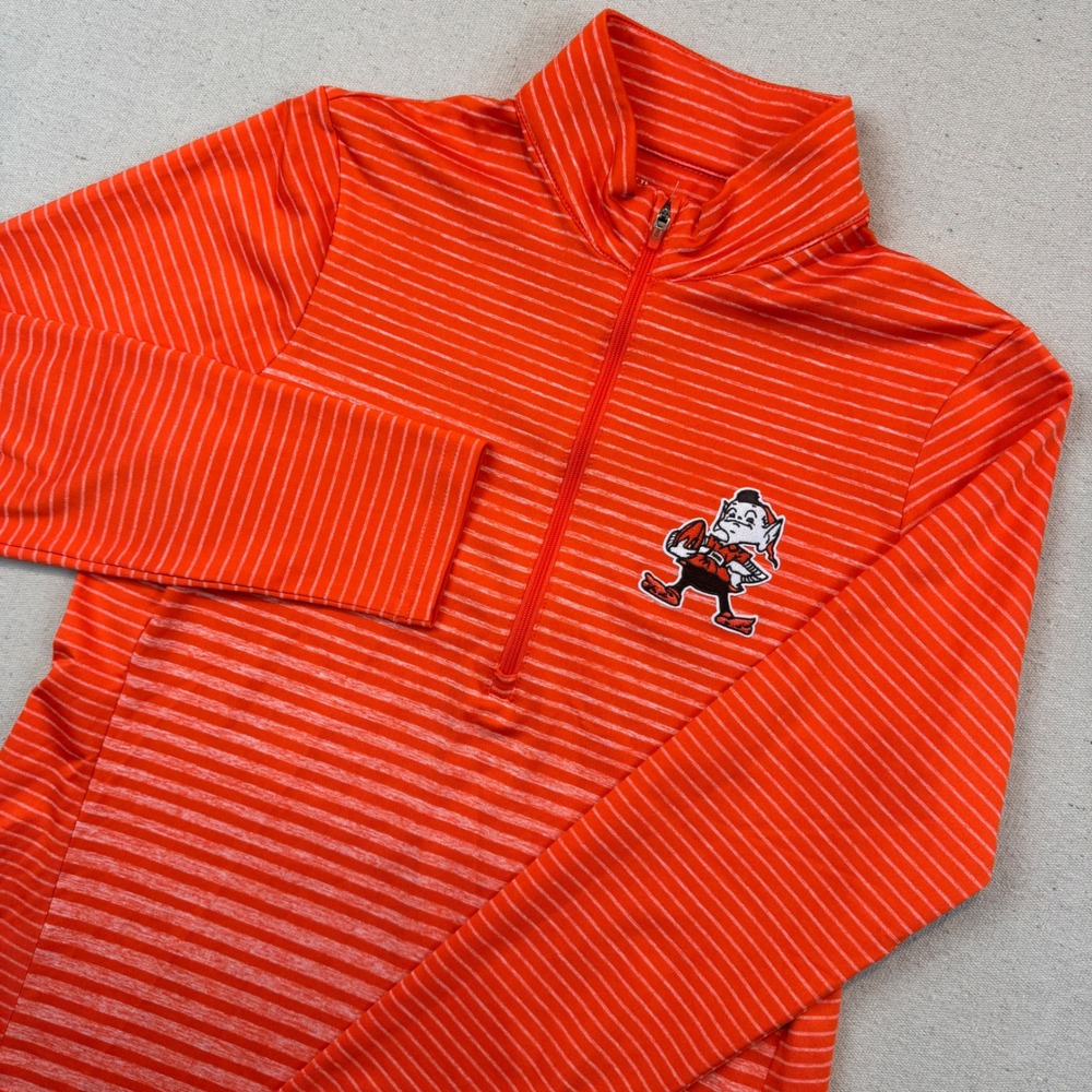 Antigua Medium 1/4 Zip Pullover Womens Orange Cleveland Browns Striped Top